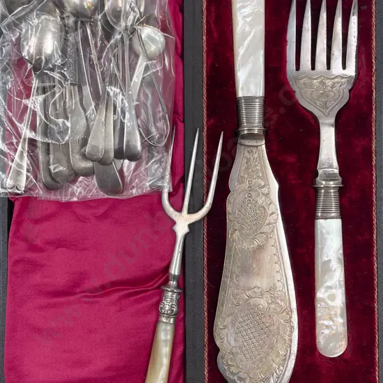 MOP Handled Fish Servers Together with Bag of Assorted S/S