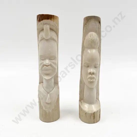 Pair of Carved Horn Busts