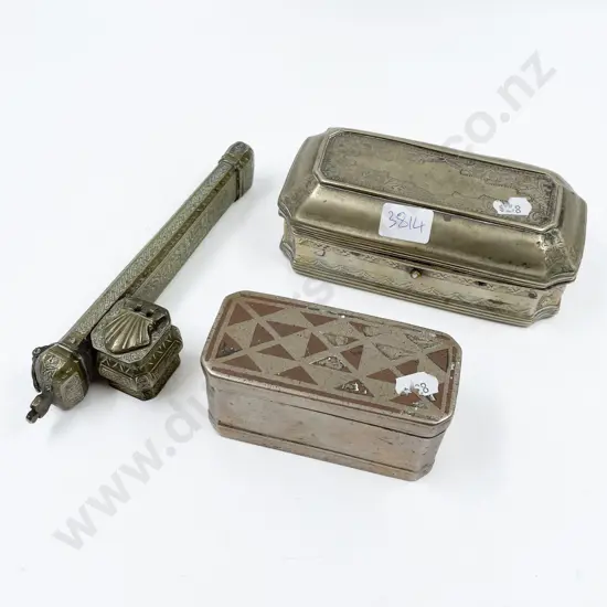 19th Century Middle Eastern Pen and Ink Box Copper and Islamic Silver Inlay
