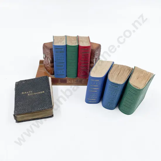 Six Miniature Maori Reference Books Together with NZ Timber Book Ends