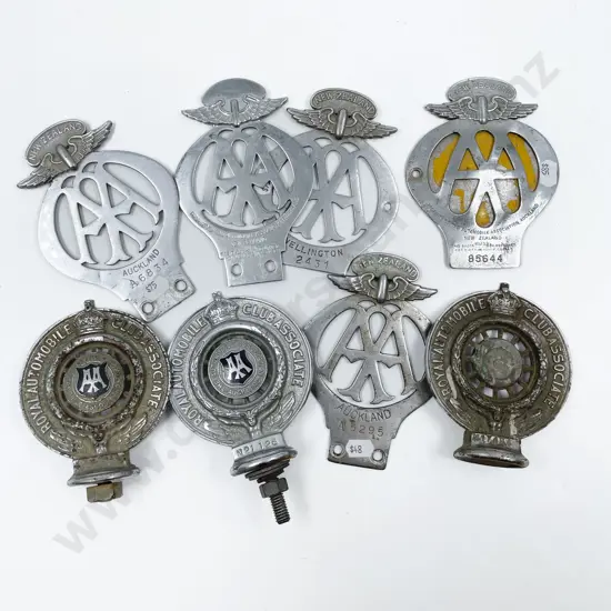 Eight Vintage Mostly NZ AA Car Badges