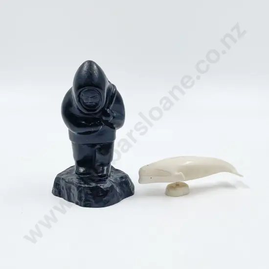 Inuit Figure Together with Small Ivory Whale
