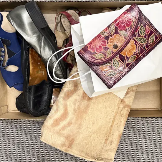 Box of Assorted Including Lady's Belts and Shoes