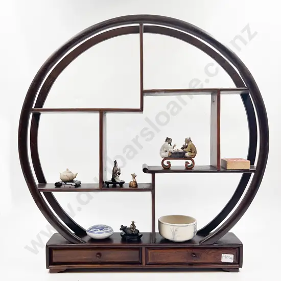 Chinese Two Draw Knick Knack Shelf with Assorted Ornaments