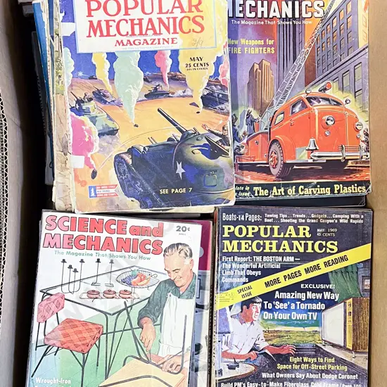 Box of Assorted Popular Mechanics etc