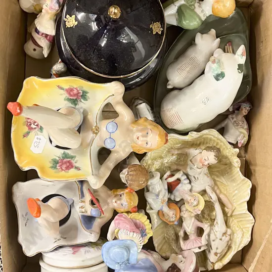 Small Box of Assorted China Figures and Ornaments etc