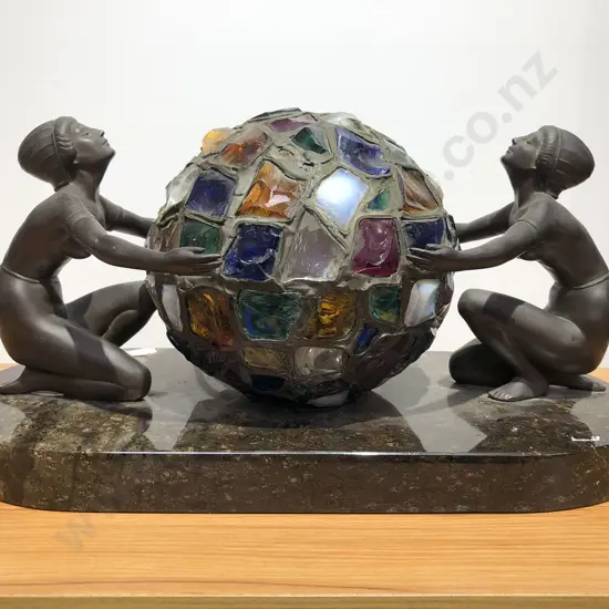 Decorative Group Figural Lamp on Hardstone Base