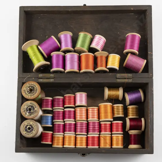 Vintage Clarks Paisley & Machine Embroidery Cottons on Wooden Reels