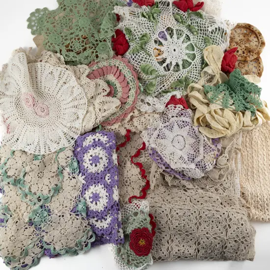 Collection of Cotton & Wool Crocheted Doilies & Tablecovers