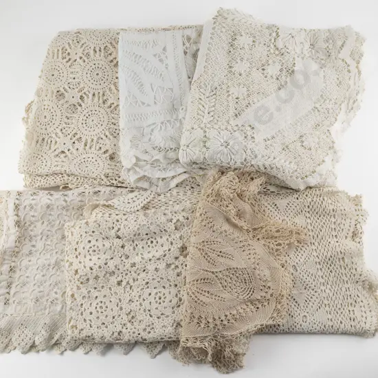 Two Crocheted Circular Table Covers & Assorted