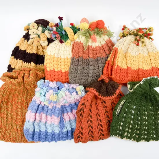 Eight Various Vintage Knitted & Crocheted Tea Cosies