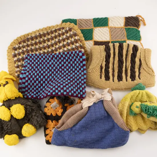 Eight Various Vintage Knitted & Crocheted Tea Cosies