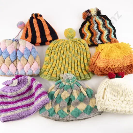 Eight Various Vintage Knitted & Crocheted Tea Cosies