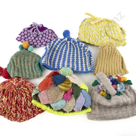 Eight Various Vintage Knitted & Crocheted Tea Cosies
