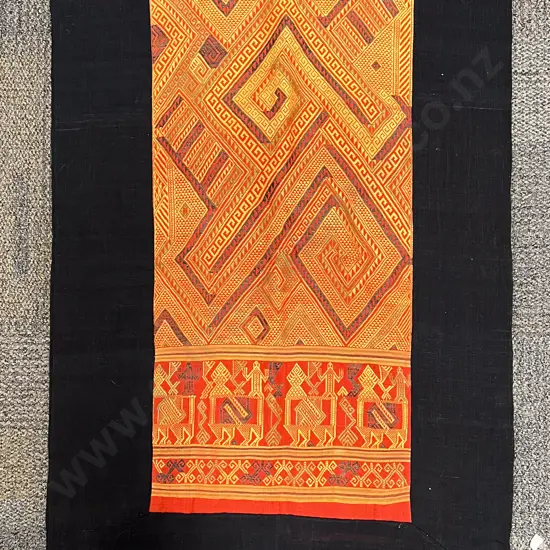 Antique Turkish Hand Woven Tapestry Panel on Black Linen