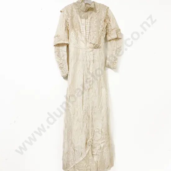 Edwardian Silk & Embroidered Net Lace Wedding Gown