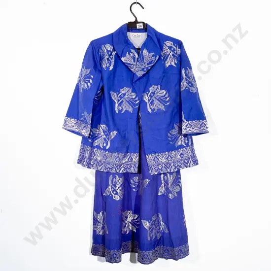Lee Lee Singapore Silver Thread on Linen Gown & Jacket