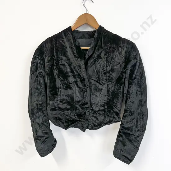 C1970's  Black Satin Velvet Short Length Jacket