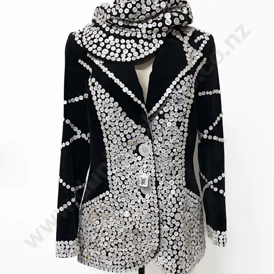 Black Velvet Embellished Jacket & Cap