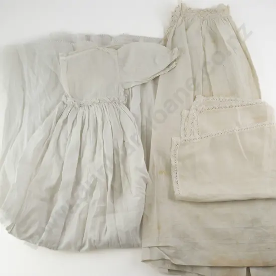 Victorian Fine Cotton Cot Gown Childs Pinafore & Silk Matinee Jacket