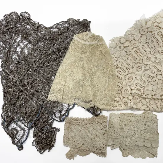 Four Victorian Lace Collars & Metal Lace Panel