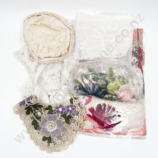 Various Lace Collars Inserts Feather Hats Pieces Trim & Vintage Babies Bonnet