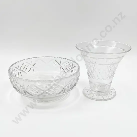 Stuart Crystal Bowl Together with Crystal Vase