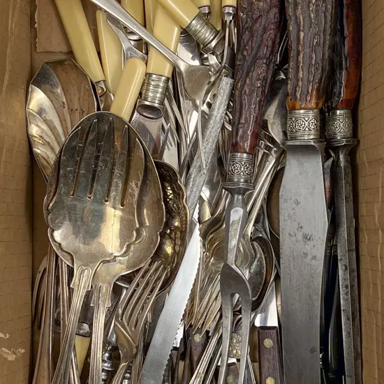 Small Quantity of Assorted Cutlery Including Horn Handled Carving Set