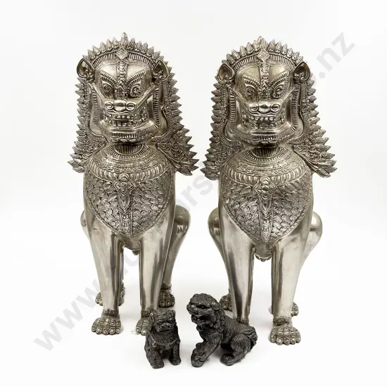 Two Pairs of Temple Lions (Of Sizes)