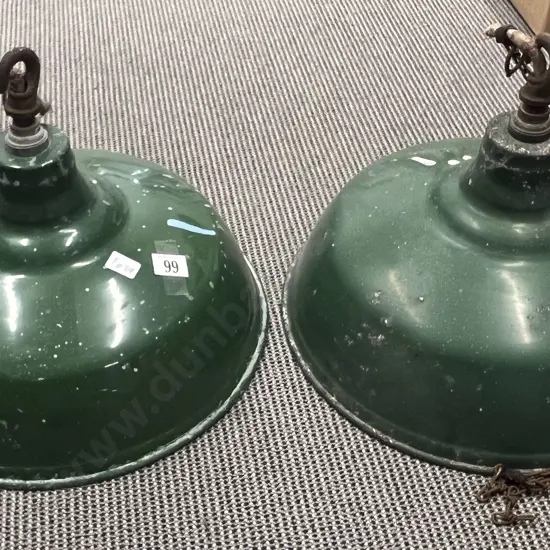 Pair of Vintage Industrial Pendant Lights (Faults)