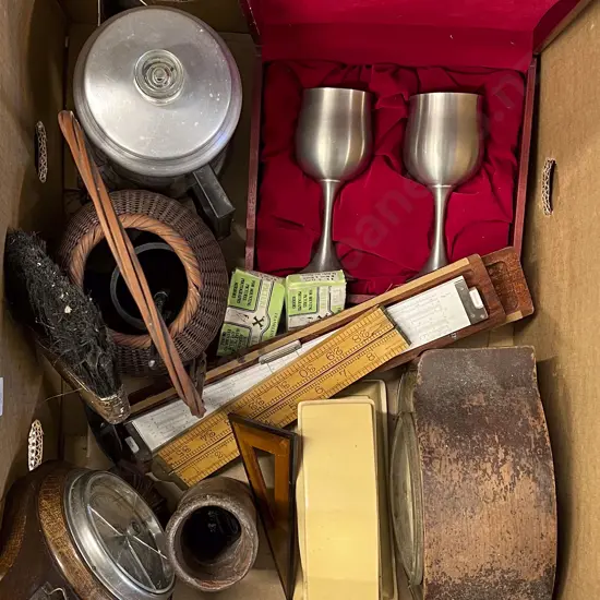 Box of Assorted Vintage Including Rulers