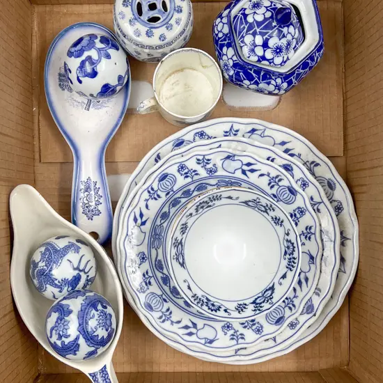 Box of Assorted Blue and White China