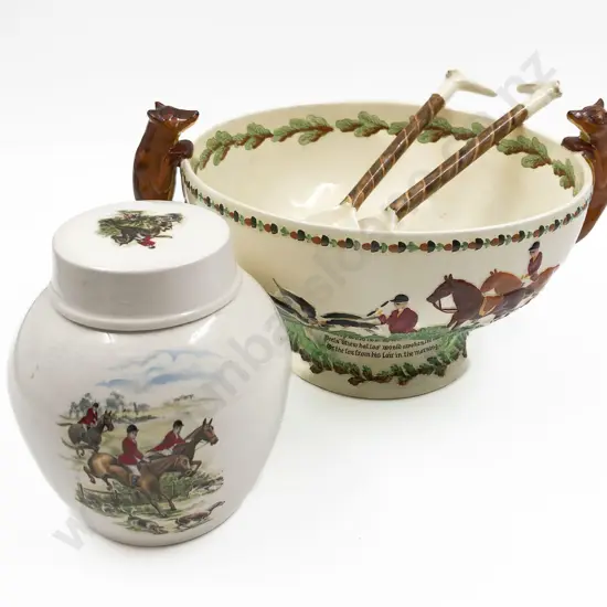 Crown Devon Crown Peel Salad Bowl and Servers Together with Ginger Jar