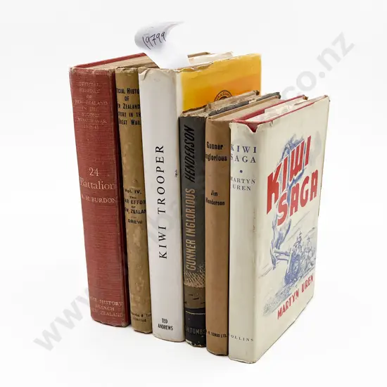 Six NZ Military Themed Volumes Including "Official History of New Zealand In The Second World War 24 Battalion" etc