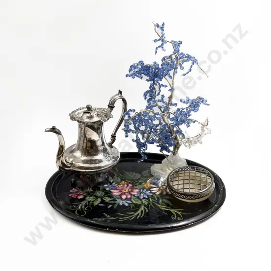 Quantity of Assorted Including Crystal Bead Tree with Ornate S/P Tea Pot on Hand Painted Tray