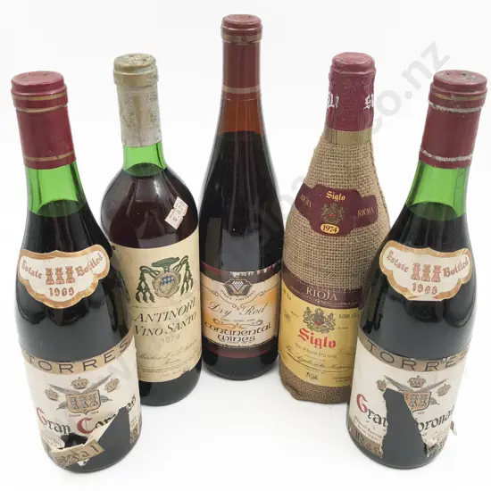 Five Various Vintage Bottles of Red Wine