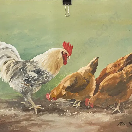 Peter Scife - Rooster and Chicken Study - Unframed Oil on Board
