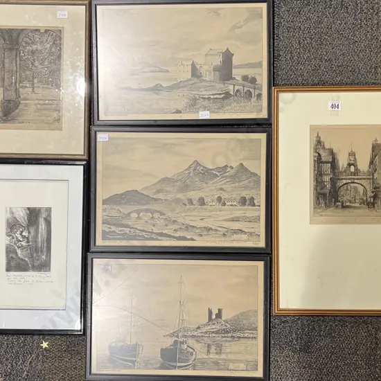 Six Assorted Framed Prints and Etchings