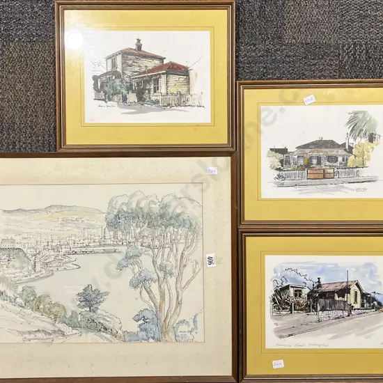 Ian Ried W/C Together with Three Architectural Prints