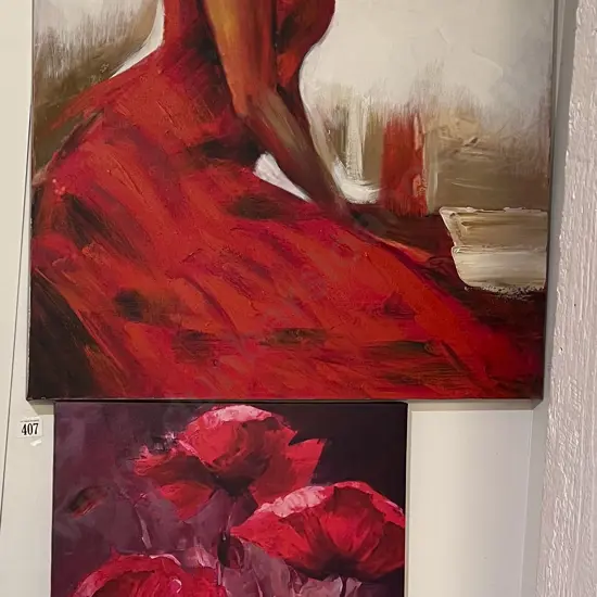 Acrylic on Canvas Portrait Together with Five Assorted Prints on Canvas