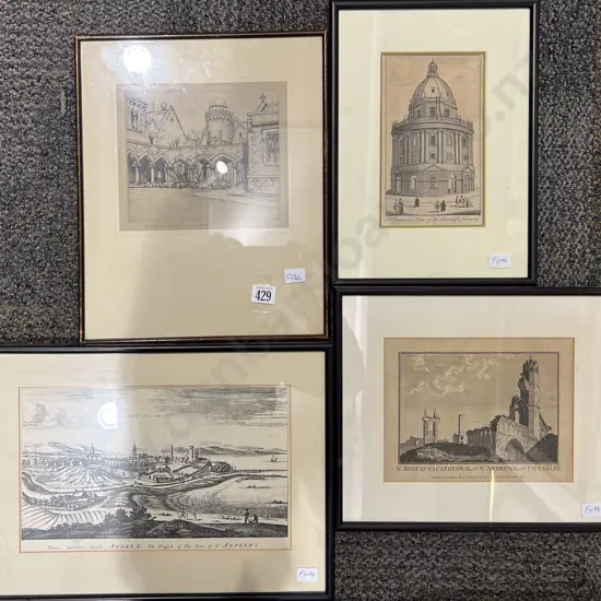 T. Ward Canterbury College Etching Together with Three Vintage Prints