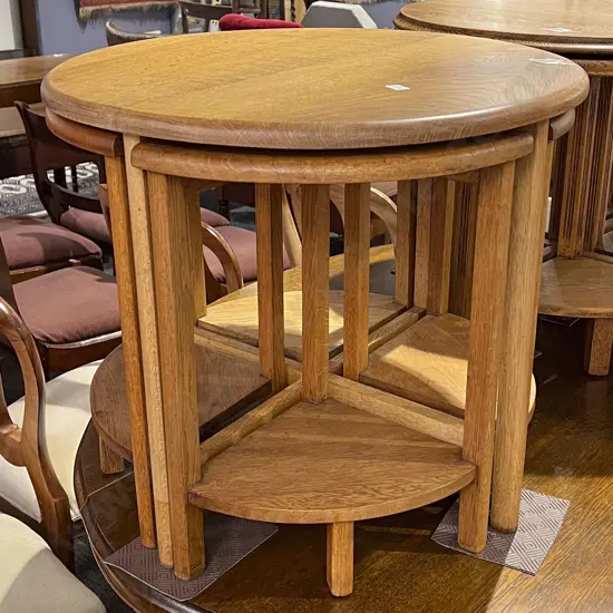 Circular Oak Coffee Table with Four Nesting Side Tables