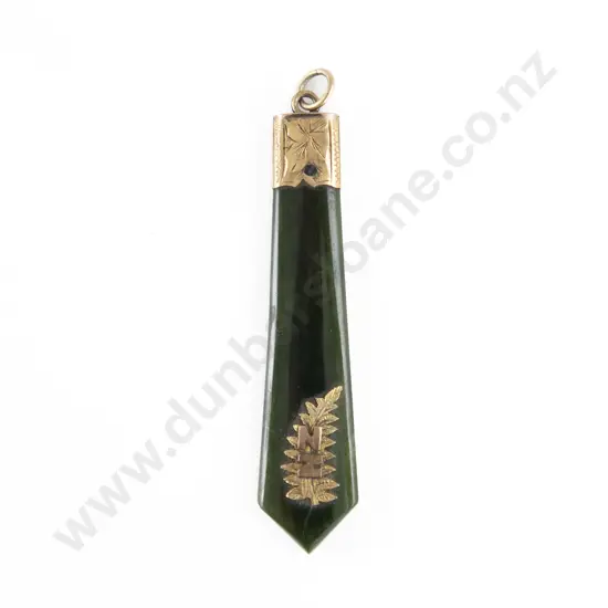 NZ 9ct Mounted Greenstone Fob Pendant