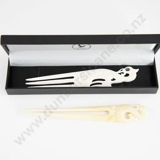 Two Maori Carved Bone Herus (ornamental combs)