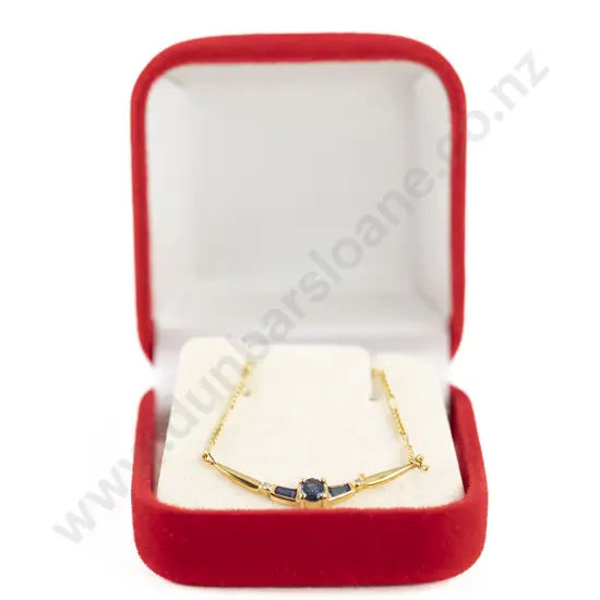 18ct Five Stone Sapphire and Diamond Crescent Pendant on Chain