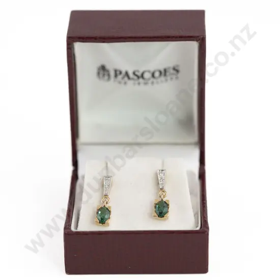 Pair 10ct Tourmaline and Diamond Pendant Earrings