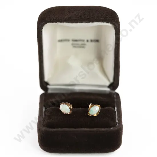 Pair 9ct Single Opal Stud Earrings