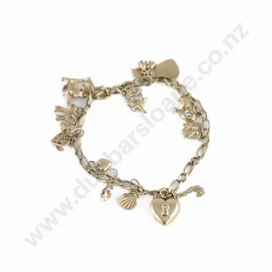 9ct Mixed Curb Link Charm Bracelet