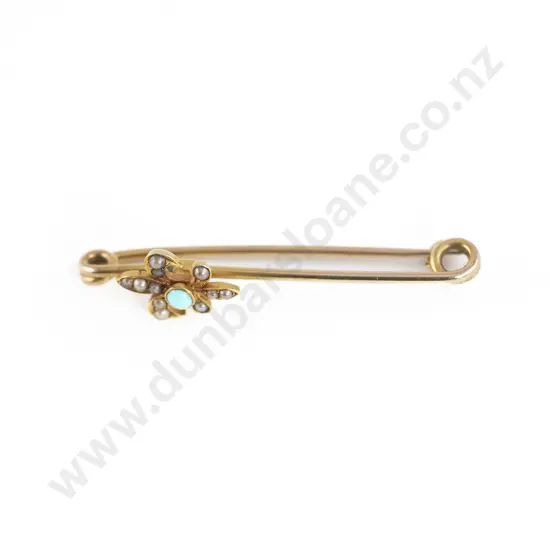 Edwardian 15ct Turquoise and Pearl Pin Brooch