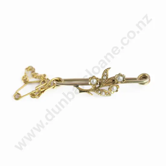 Edwardian 9ct Seed Pearl Floral Pin Brooch